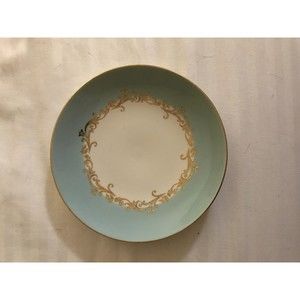 Vintage Lifetime China Co. Saucer Semi-Vitreous Gold Crown China Plate Teal/Gold